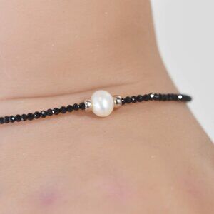 Freshwater Pearl Black Spinel Sterling Silver Bracelet